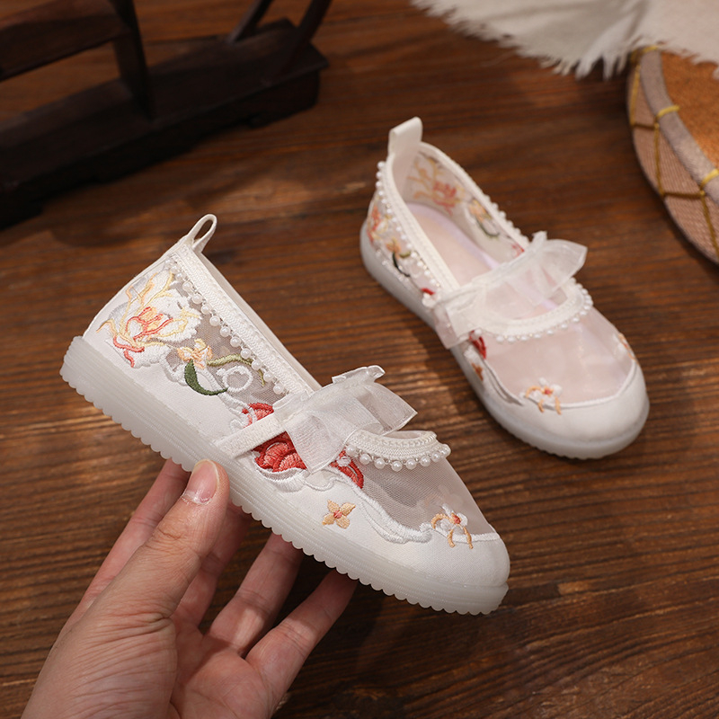 Etno stílusú Hanfu gyerekcipők hímzett díszítéssel, pamut felső rész és textil bélés