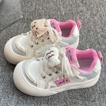Pantofi din pânză pentru fete, design de desen animat, șireturi, talpă din cauciuc, stil coreean, pentru vârsta 4–16 ani