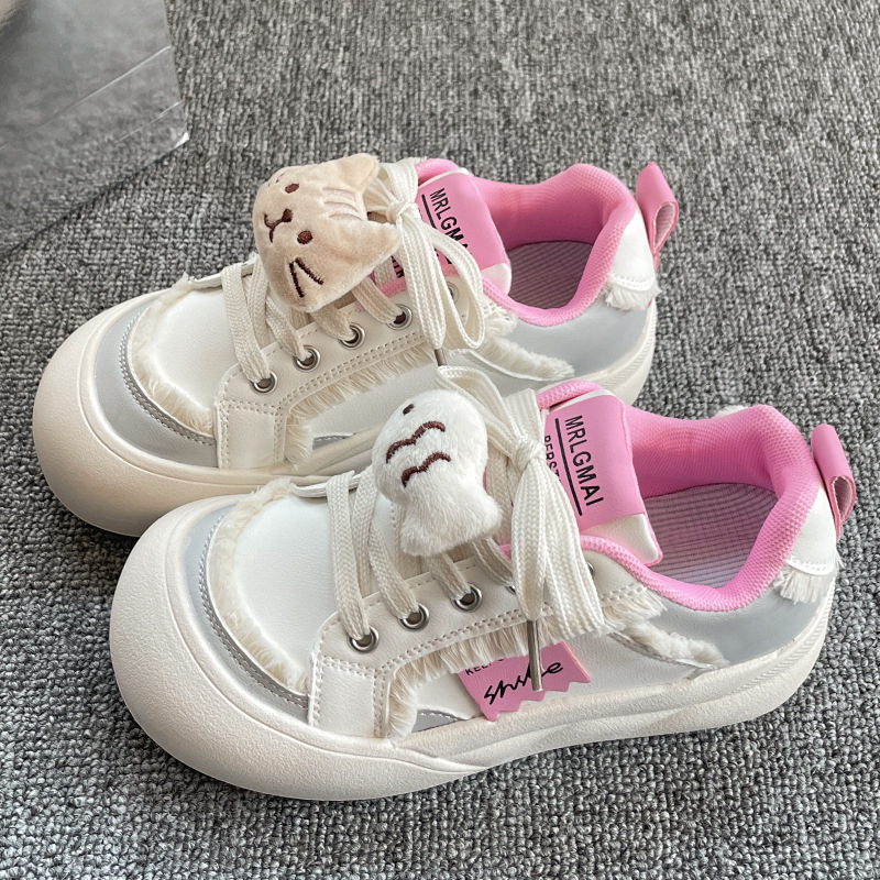 Pantofi din pânză pentru fete, design de desen animat, șireturi, talpă din cauciuc, stil coreean, pentru vârsta 4–16 ani