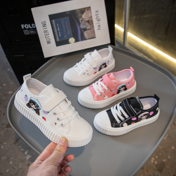 Pantofi din pânză pentru fete - închidere Velcro, talpă joasă, respirabili, imprimeu desen animat