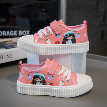 Pantofi din pânză pentru fete - închidere Velcro, talpă joasă, respirabili, imprimeu desen animat