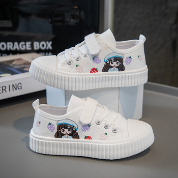 Pantofi din pânză pentru fete - închidere Velcro, talpă joasă, respirabili, imprimeu desen animat