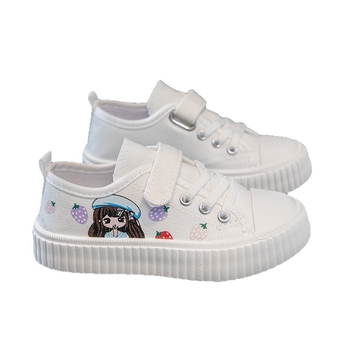 Pantofi din pânză pentru fete - închidere Velcro, talpă joasă, respirabili, imprimeu desen animat