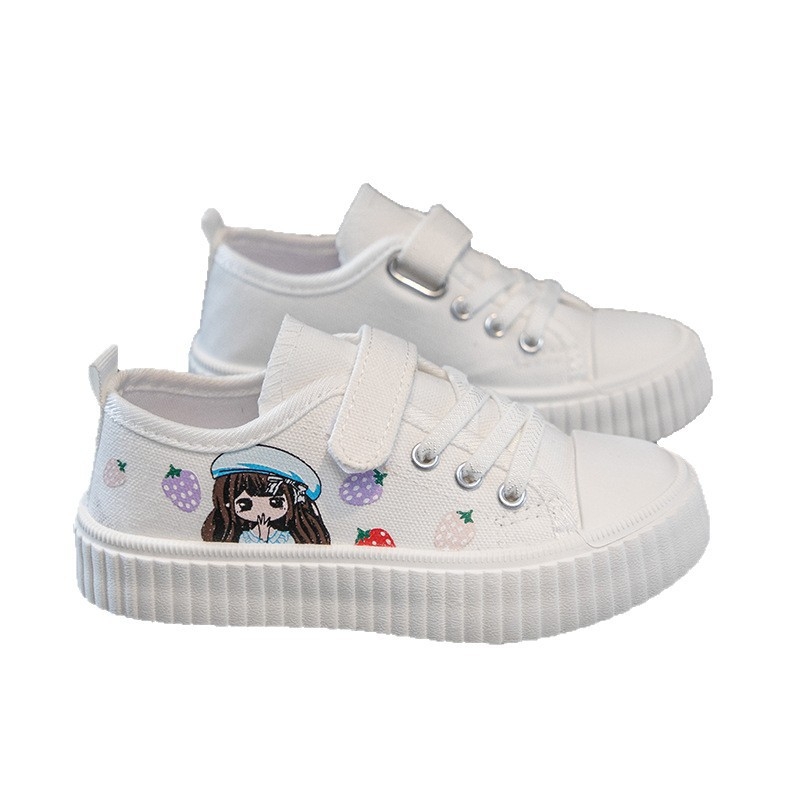 Pantofi din pânză pentru fete - închidere Velcro, talpă joasă, respirabili, imprimeu desen animat