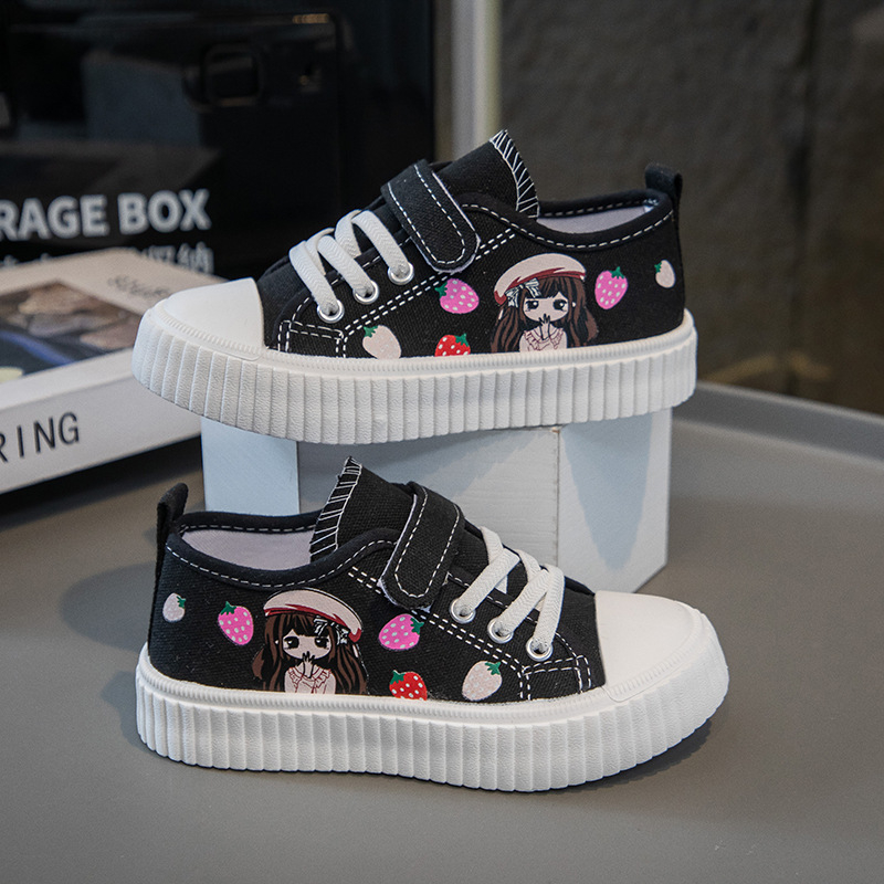 Pantofi din pânză pentru fete - închidere Velcro, talpă joasă, respirabili, imprimeu desen animat