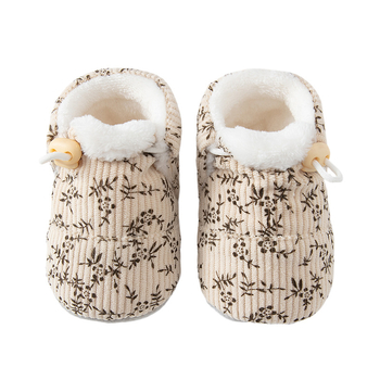 Pantofi-soc pentru bebeluși, 6–12 luni, partea superioară din bumbac, talpă groasă, anti-derapare, respirabili, închidere cu cataramă, pentru iarnă.