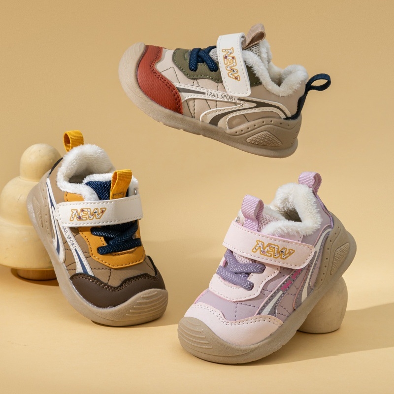 Pantofi bebeluși unisex, iarnă, cu căptușeală Velour, partea superioară din piele sintetică, închidere Velcro, talpă din cauciuc, Anti-Kick