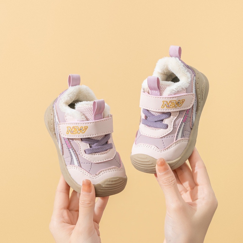 Pantofi bebeluși unisex, iarnă, cu căptușeală Velour, partea superioară din piele sintetică, închidere Velcro, talpă din cauciuc, Anti-Kick