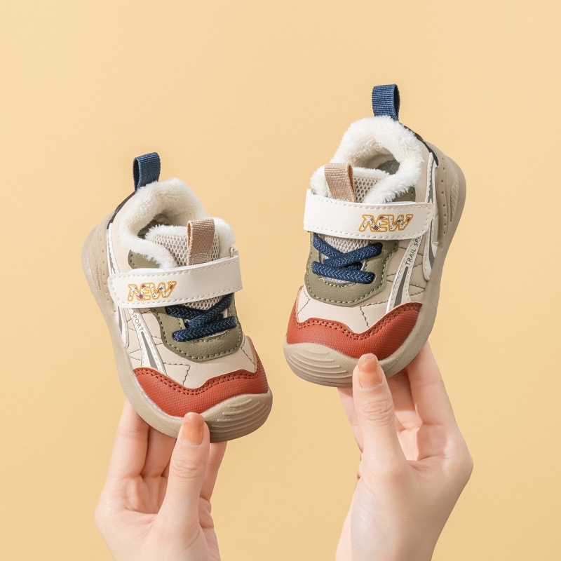 Pantofi bebeluși unisex, iarnă, cu căptușeală Velour, partea superioară din piele sintetică, închidere Velcro, talpă din cauciuc, Anti-Kick