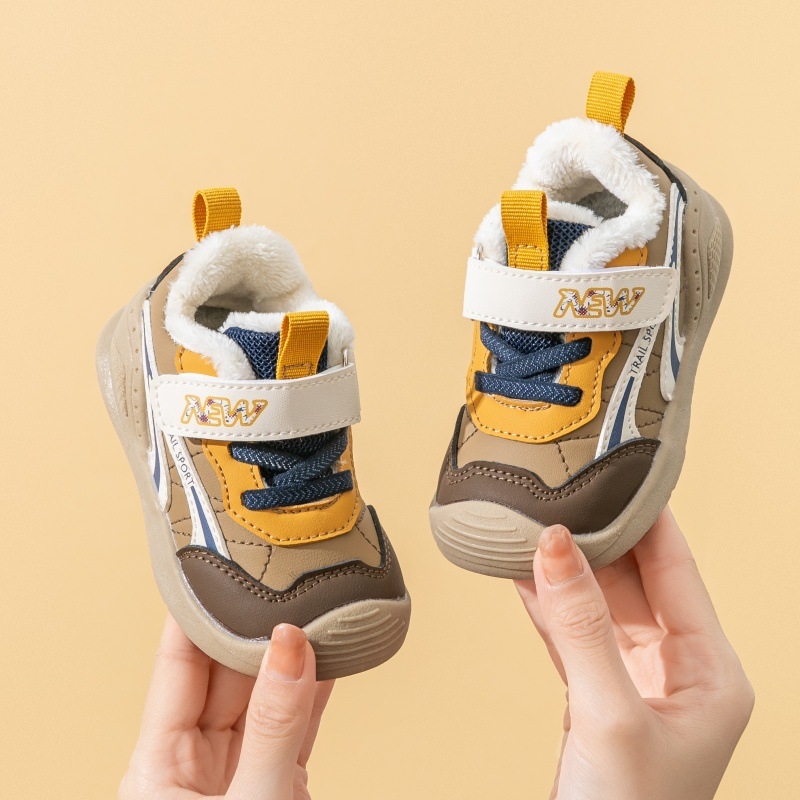 Pantofi bebeluși unisex, iarnă, cu căptușeală Velour, partea superioară din piele sintetică, închidere Velcro, talpă din cauciuc, Anti-Kick