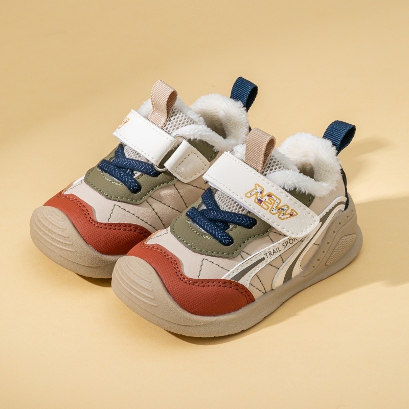 Pantofi bebeluși unisex, iarnă, cu căptușeală Velour, partea superioară din piele sintetică, închidere Velcro, talpă din cauciuc, Anti-Kick