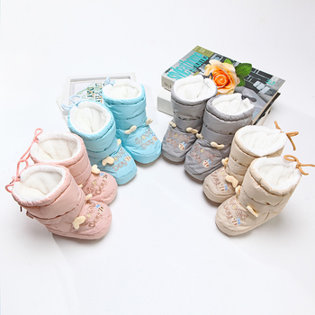 Pantofi pentru bebeluți cu talpă moale din bumbac, partea superioară din bumbac, căptușeală pufoasă, călduroși, impermeabili și anti-derapare, închidere cu Velcro, model cu desene animate, pentru interior, 0–15 luni