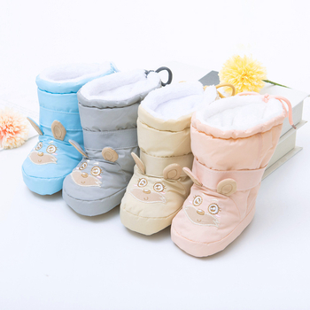 Pantofi pentru bebeluți cu talpă moale din bumbac, partea superioară din bumbac, căptușeală pufoasă, călduroși, impermeabili și anti-derapare, închidere cu Velcro, model cu desene animate, pentru interior, 0–15 luni