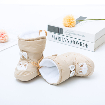 Pantofi pentru bebeluți cu talpă moale din bumbac, partea superioară din bumbac, căptușeală pufoasă, călduroși, impermeabili și anti-derapare, închidere cu Velcro, model cu desene animate, pentru interior, 0–15 luni