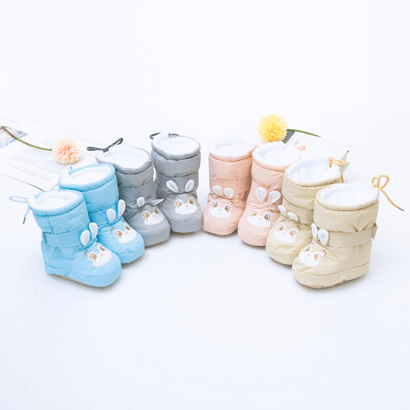 Pantofi pentru bebeluți cu talpă moale din bumbac, partea superioară din bumbac, căptușeală pufoasă, călduroși, impermeabili și anti-derapare, închidere cu Velcro, model cu desene animate, pentru interior, 0–15 luni