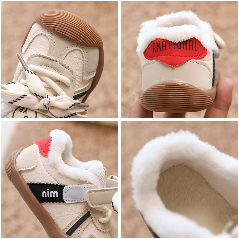 Pantofi de iarnă pentru copii – unisex, partea superioară din piele microfibră, căptuțiți cu fleece, închidere Velcro