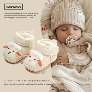 Pantofi de iarnă pentru copii mici, partea superioară din piele Ultrafilm, căptușeală fleece pentru căldură, izolație groasă, talpă antiderapantă, închidere cu Velcro, model Cartoon, pentru 12-36 luni