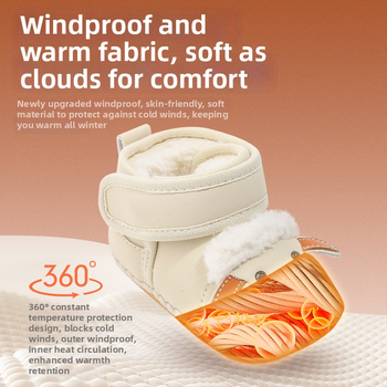 Pantofi de iarnă pentru copii mici, partea superioară din piele Ultrafilm, căptușeală fleece pentru căldură, izolație groasă, talpă antiderapantă, închidere cu Velcro, model Cartoon, pentru 12-36 luni