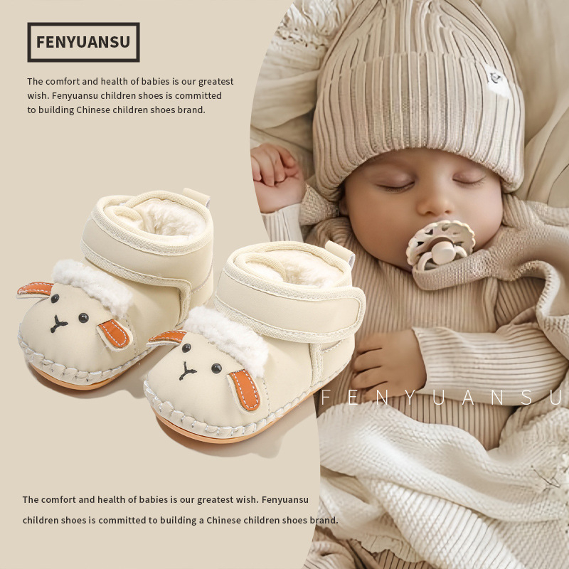 Pantofi de iarnă pentru copii mici, partea superioară din piele Ultrafilm, căptușeală fleece pentru căldură, izolație groasă, talpă antiderapantă, închidere cu Velcro, model Cartoon, pentru 12-36 luni