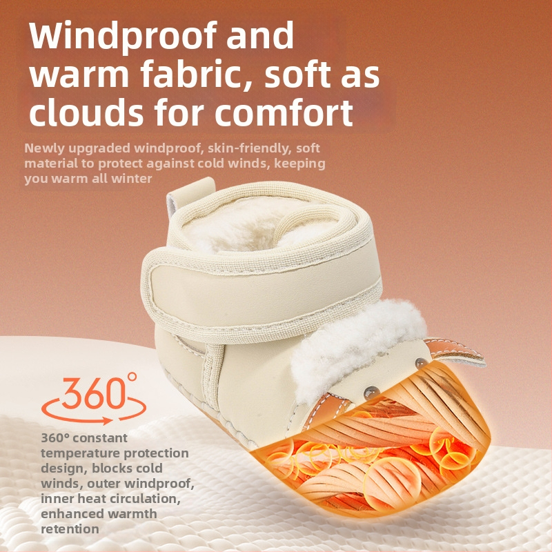 Pantofi de iarnă pentru copii mici, partea superioară din piele Ultrafilm, căptușeală fleece pentru căldură, izolație groasă, talpă antiderapantă, închidere cu Velcro, model Cartoon, pentru 12-36 luni