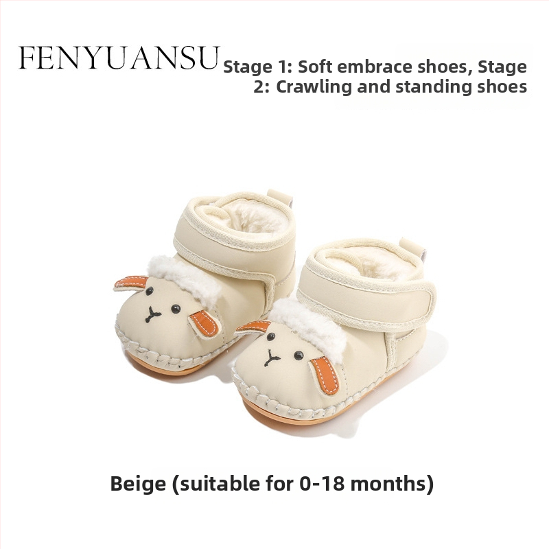 Pantofi de iarnă pentru copii mici, partea superioară din piele Ultrafilm, căptușeală fleece pentru căldură, izolație groasă, talpă antiderapantă, închidere cu Velcro, model Cartoon, pentru 12-36 luni