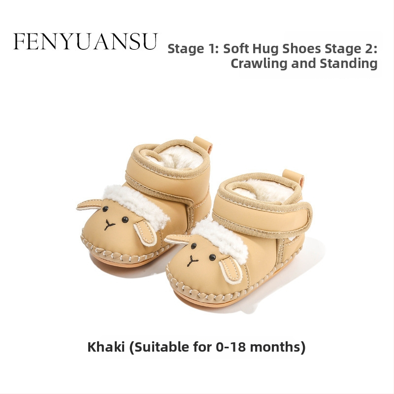 Pantofi de iarnă pentru copii mici, partea superioară din piele Ultrafilm, căptușeală fleece pentru căldură, izolație groasă, talpă antiderapantă, închidere cu Velcro, model Cartoon, pentru 12-36 luni