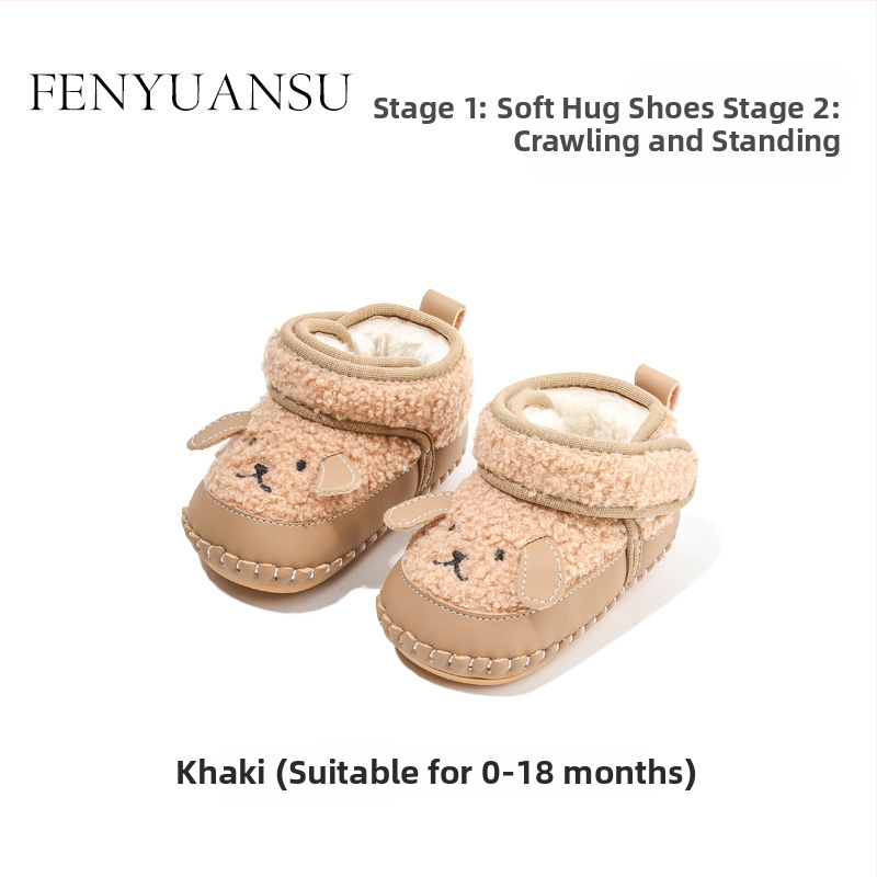 Pantofi de iarnă pentru copii mici, partea superioară din piele Ultrafilm, căptușeală fleece pentru căldură, izolație groasă, talpă antiderapantă, închidere cu Velcro, model Cartoon, pentru 12-36 luni