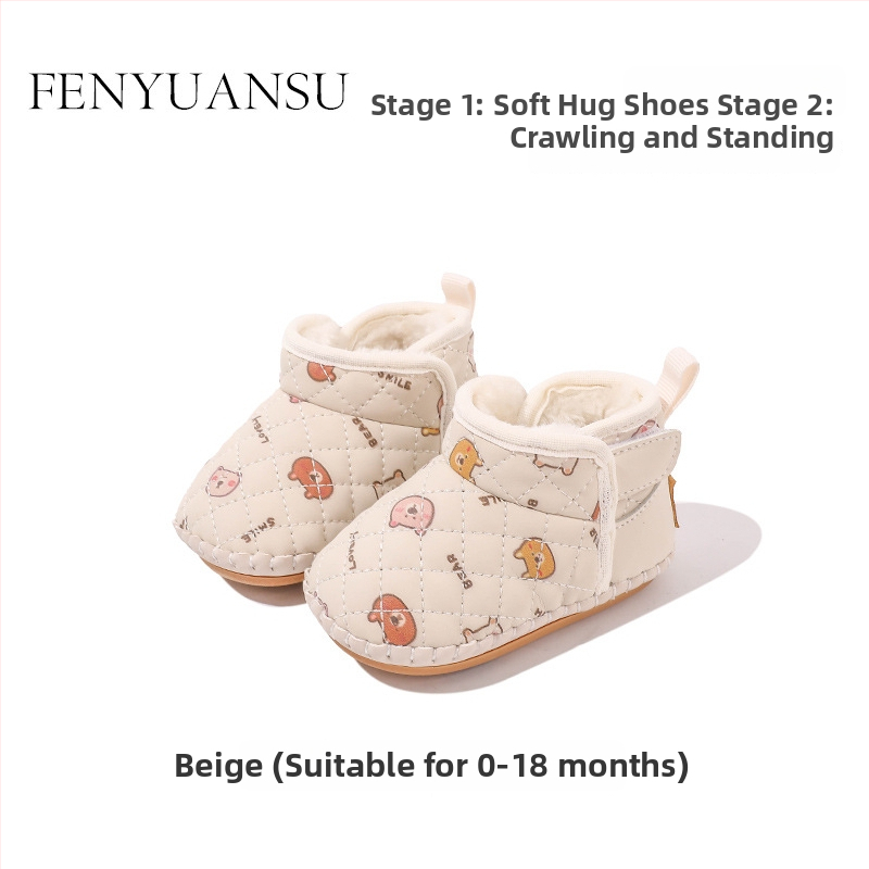 Pantofi de iarnă pentru copii mici, partea superioară din piele Ultrafilm, căptușeală fleece pentru căldură, izolație groasă, talpă antiderapantă, închidere cu Velcro, model Cartoon, pentru 12-36 luni