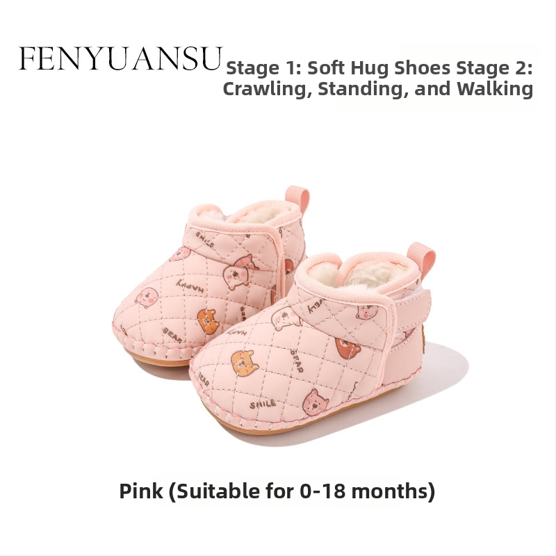 Pantofi de iarnă pentru copii mici, partea superioară din piele Ultrafilm, căptușeală fleece pentru căldură, izolație groasă, talpă antiderapantă, închidere cu Velcro, model Cartoon, pentru 12-36 luni