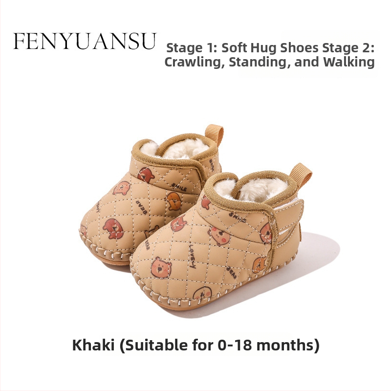 Pantofi de iarnă pentru copii mici, partea superioară din piele Ultrafilm, căptușeală fleece pentru căldură, izolație groasă, talpă antiderapantă, închidere cu Velcro, model Cartoon, pentru 12-36 luni