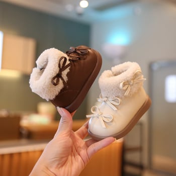 Botosei pentru bebeluți fete din piele de microfibră – stil prințesă, căptușeală de catifea pentru căldură, fermoar lateral, talpă din cauciuc antiderapant, pentru vârsta 6–36 luni