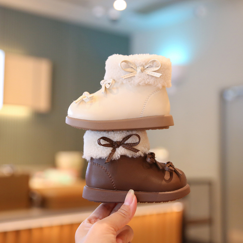 Botosei pentru bebeluți fete din piele de microfibră – stil prințesă, căptușeală de catifea pentru căldură, fermoar lateral, talpă din cauciuc antiderapant, pentru vârsta 6–36 luni