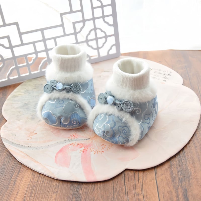 Pantofi bebe tip șosete, din pânză, închidere cu bandă elastică, înălțime medie a gleznei, talpă antiderapantă