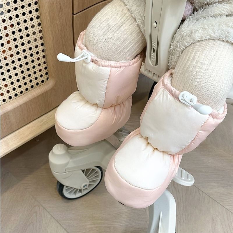 Pantofi de iarnă din bumbac pentru bebeluși, căptuți cu fleece, închidere Velcro, înălțime peste gleznă, talpă din plastic