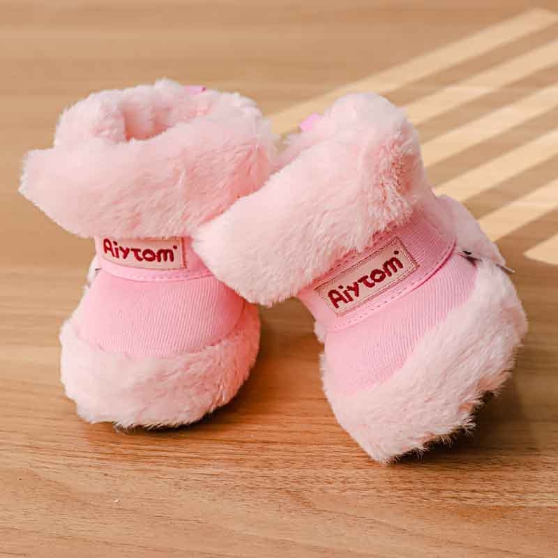 Pantofi de iarnă din bumbac pentru bebeluși, căptuți cu fleece, închidere Velcro, înălțime peste gleznă, talpă din plastic