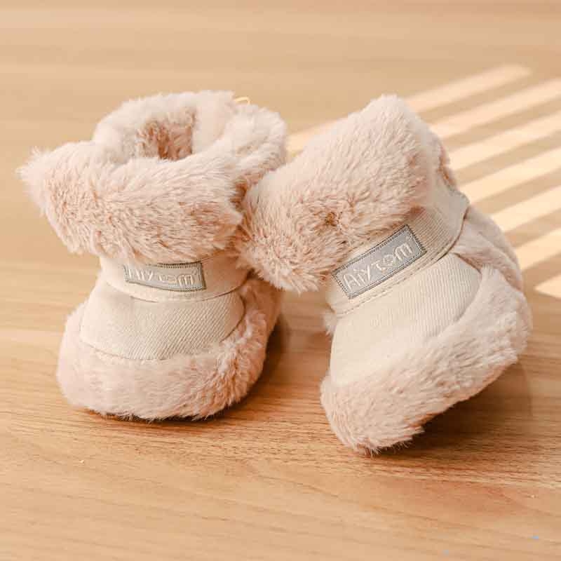 Pantofi de iarnă din bumbac pentru bebeluși, căptuți cu fleece, închidere Velcro, înălțime peste gleznă, talpă din plastic