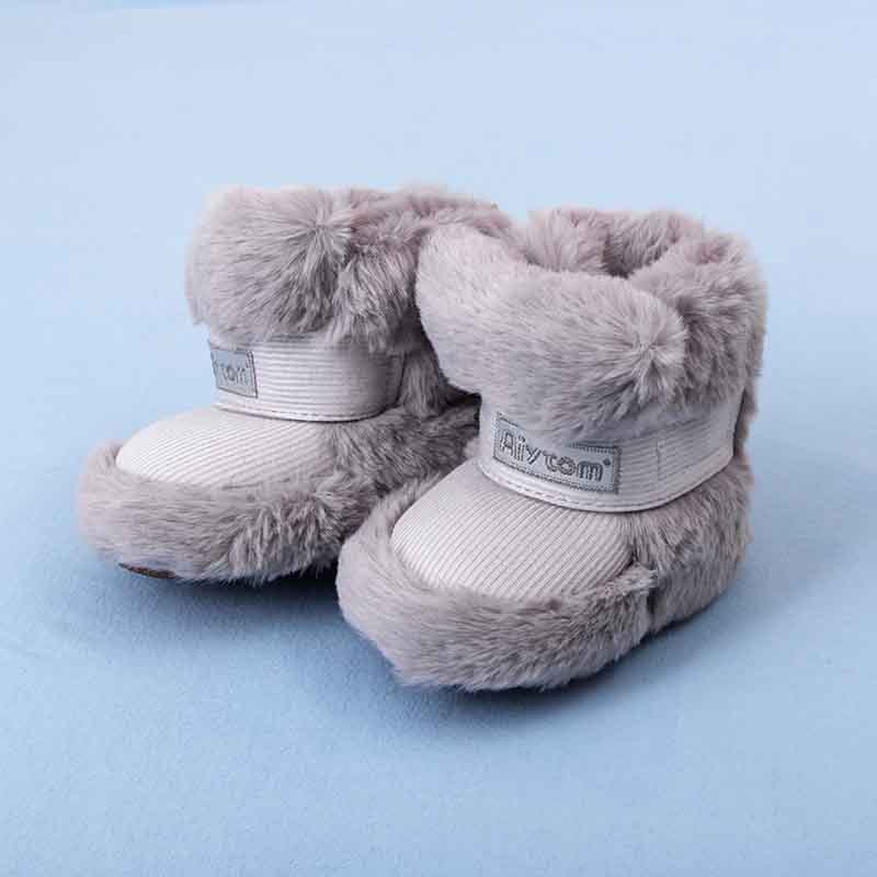 Pantofi de iarnă din bumbac pentru bebeluși, căptuți cu fleece, închidere Velcro, înălțime peste gleznă, talpă din plastic