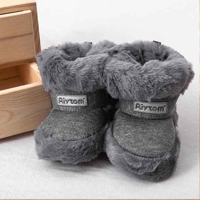 Pantofi de iarnă din bumbac pentru bebeluși, căptuți cu fleece, închidere Velcro, înălțime peste gleznă, talpă din plastic