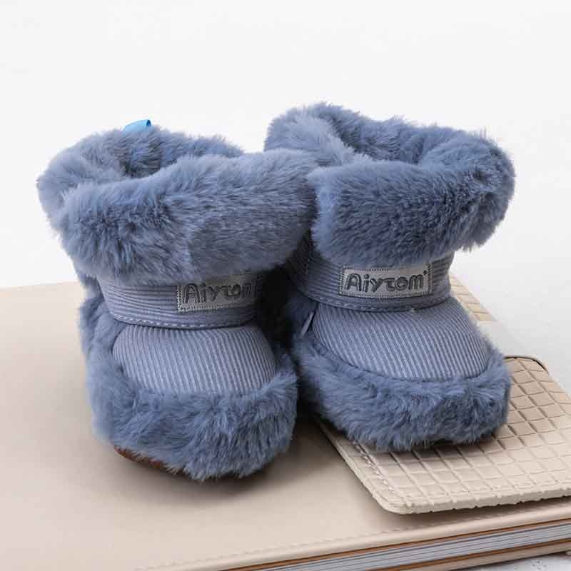 Pantofi de iarnă din bumbac pentru bebeluși, căptuți cu fleece, închidere Velcro, înălțime peste gleznă, talpă din plastic