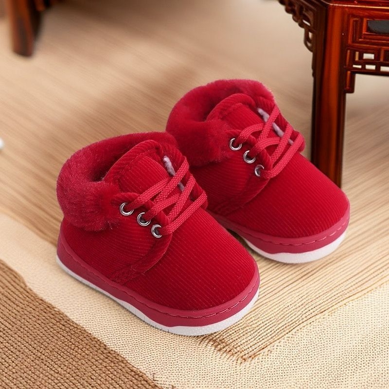 Adidași pentru copii 12-36 luni, unisex, talpă moale, partea superioară din bumbac, căptuțiți cu fleece, iarnă