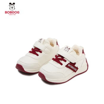 Pantofi unisex pentru bebeluși iarnă cu partea superioară PU, căptușeală din lână de oaie, închidere Velcro, glezna joasă, talpă moale antiaderentă