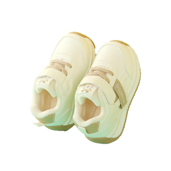 Pantofi unisex pentru bebeluși iarnă cu partea superioară PU, căptușeală din lână de oaie, închidere Velcro, glezna joasă, talpă moale antiaderentă