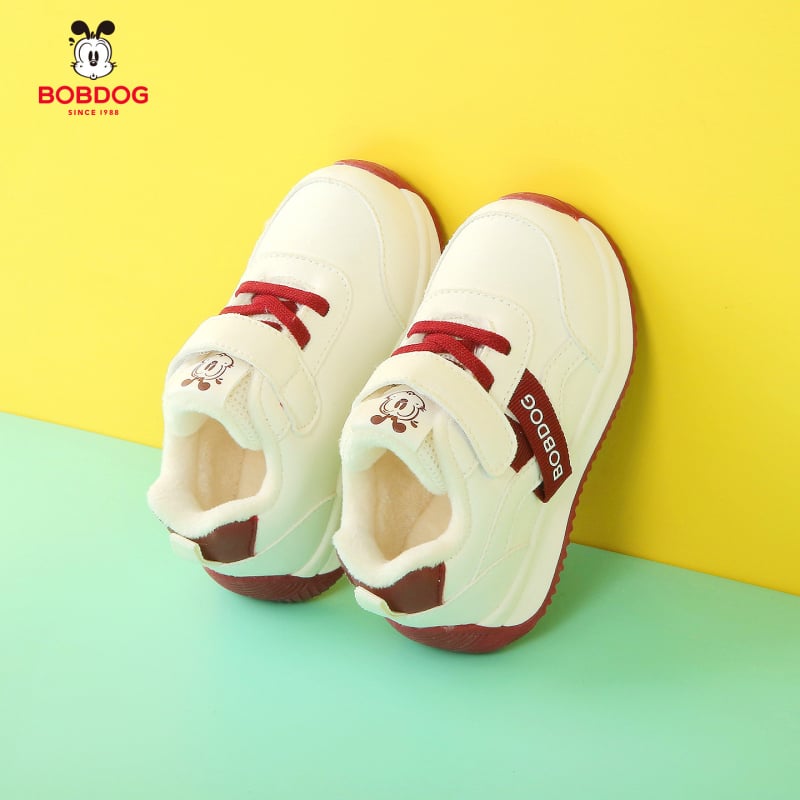 Pantofi unisex pentru bebeluși iarnă cu partea superioară PU, căptușeală din lână de oaie, închidere Velcro, glezna joasă, talpă moale antiaderentă