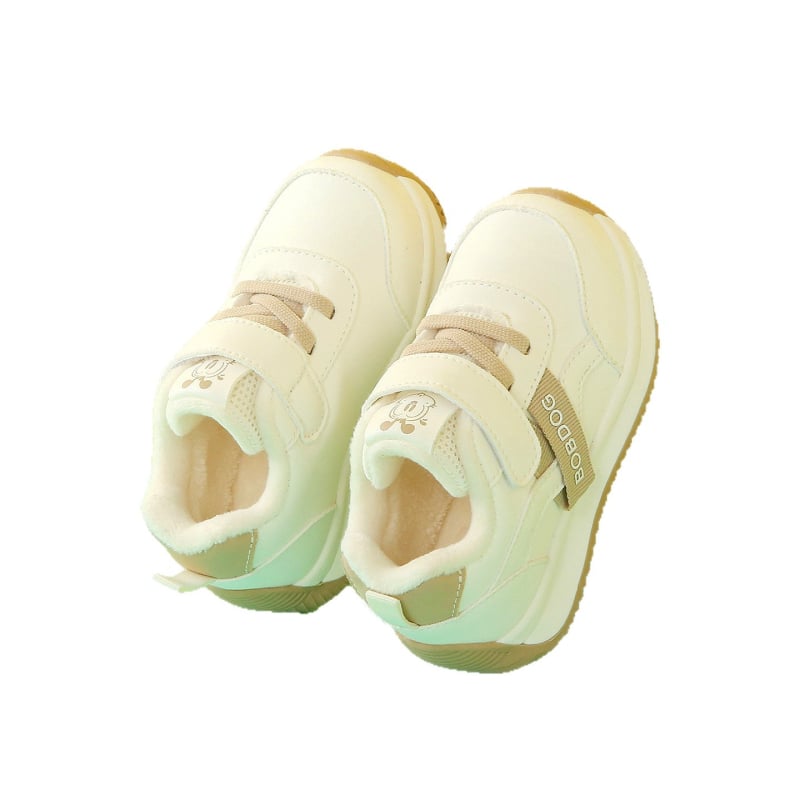 Pantofi unisex pentru bebeluși iarnă cu partea superioară PU, căptușeală din lână de oaie, închidere Velcro, glezna joasă, talpă moale antiaderentă