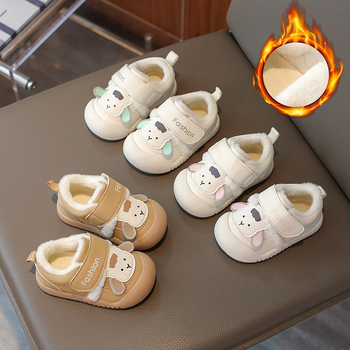 Pantofi bebeluși cu căptușeală de fleece, PU parte superioară, închidere Velcro, pentru iarnă, 12–36 luni, impermeabili