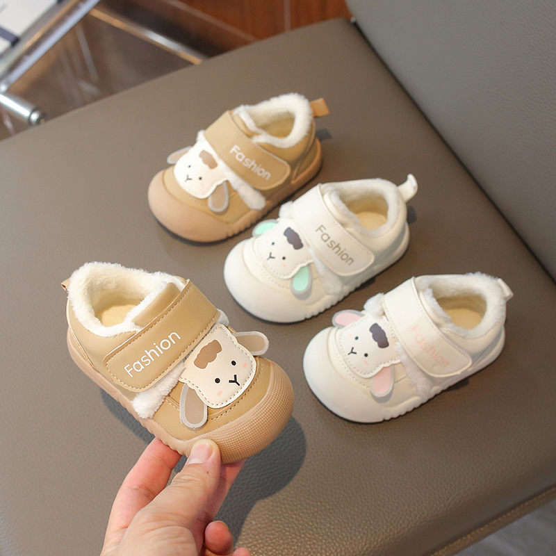 Pantofi bebeluși cu căptușeală de fleece, PU parte superioară, închidere Velcro, pentru iarnă, 12–36 luni, impermeabili