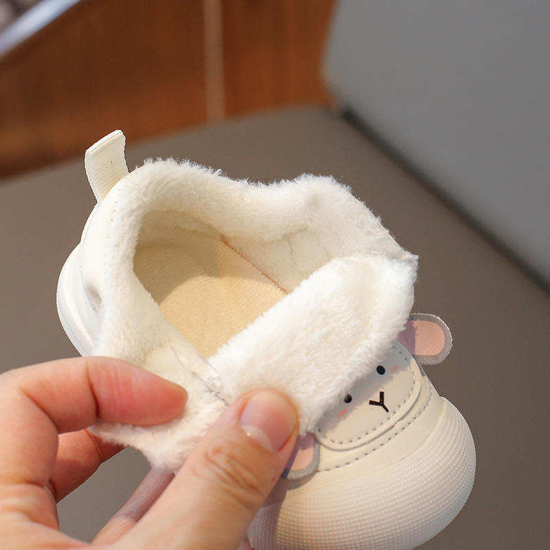 Pantofi bebeluși cu căptușeală de fleece, PU parte superioară, închidere Velcro, pentru iarnă, 12–36 luni, impermeabili