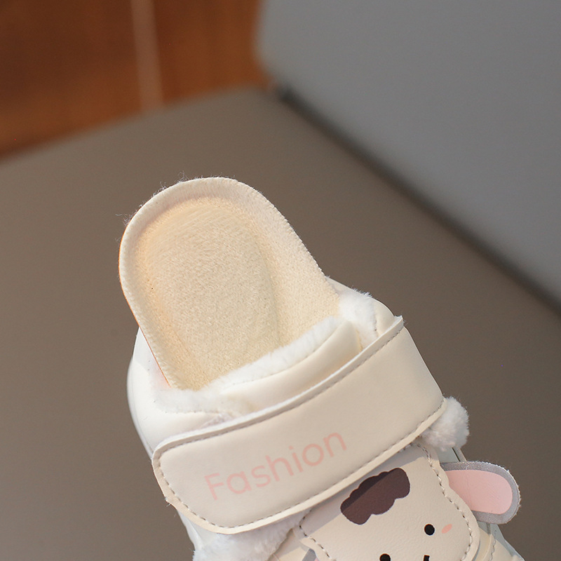 Pantofi bebeluși cu căptușeală de fleece, PU parte superioară, închidere Velcro, pentru iarnă, 12–36 luni, impermeabili