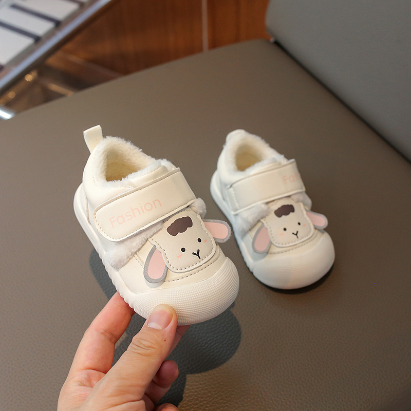 Pantofi bebeluși cu căptușeală de fleece, PU parte superioară, închidere Velcro, pentru iarnă, 12–36 luni, impermeabili