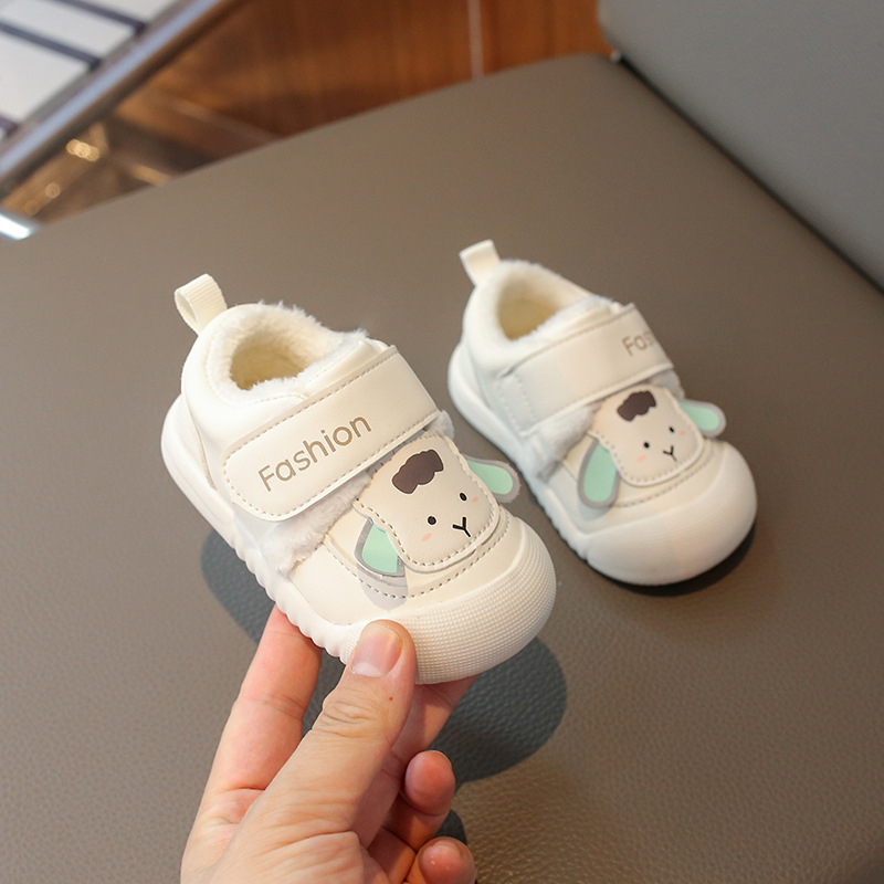 Pantofi bebeluși cu căptușeală de fleece, PU parte superioară, închidere Velcro, pentru iarnă, 12–36 luni, impermeabili